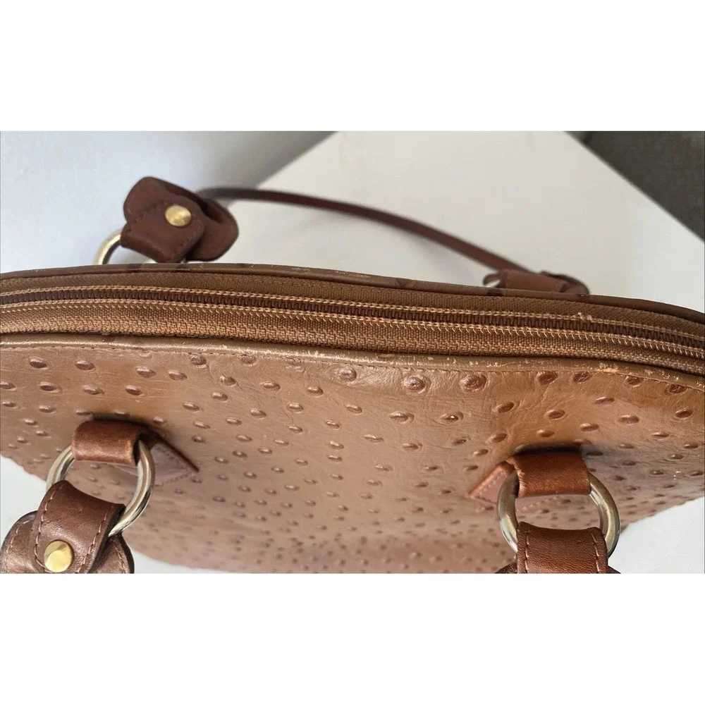Vintage Due Fratelli Genuine Ostrich Purse Chestnut Brown Dome Shoulder Bag